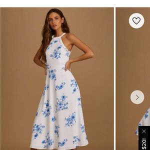 Lulus Summer Dream Blue Floral Print Tie-Back Halter Midi Dress